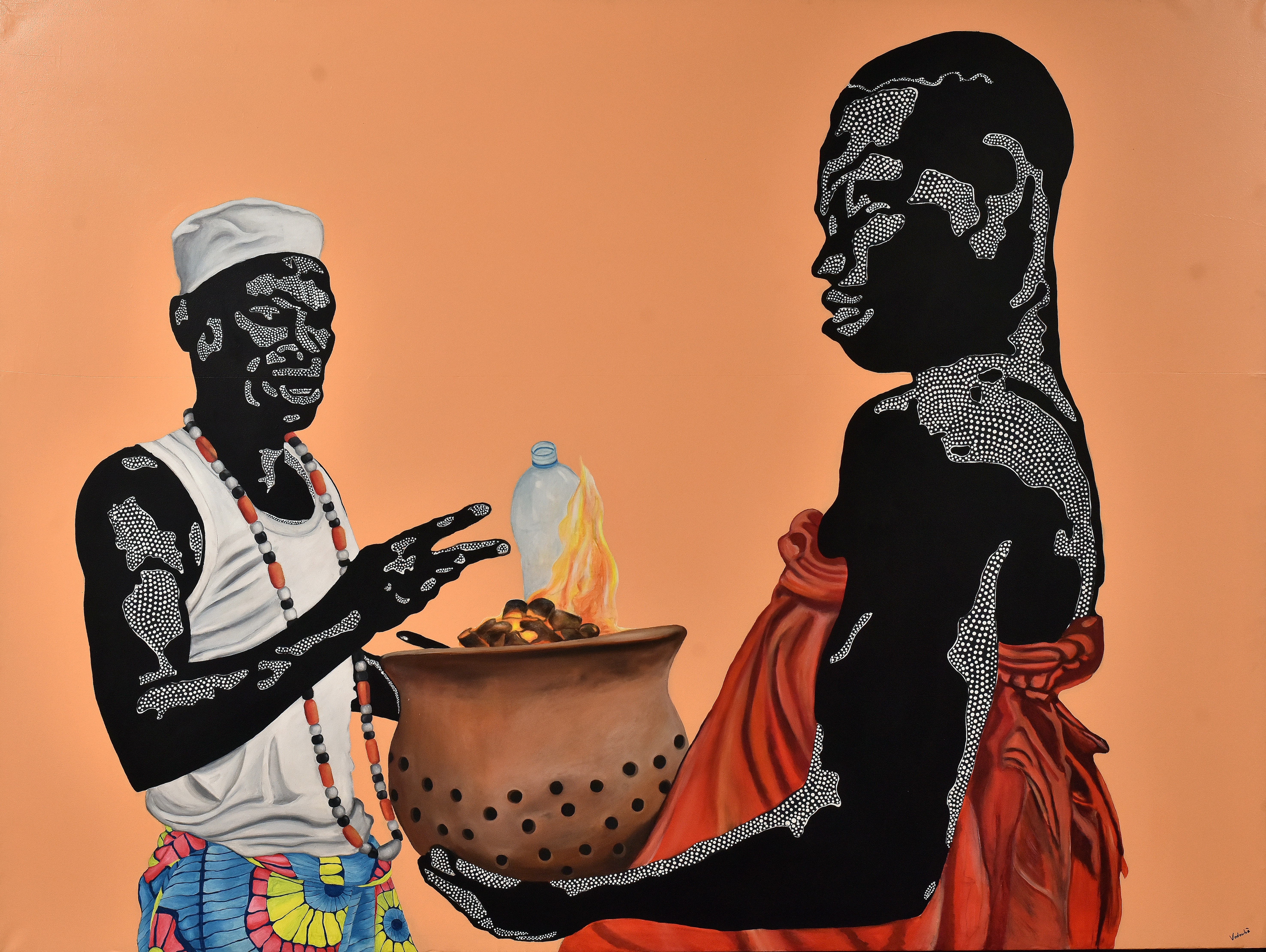 Peintures de VODOUHE Nathanaël, l'artiste plasticien, Sculpteur contemporain africain, à l'univers particulier